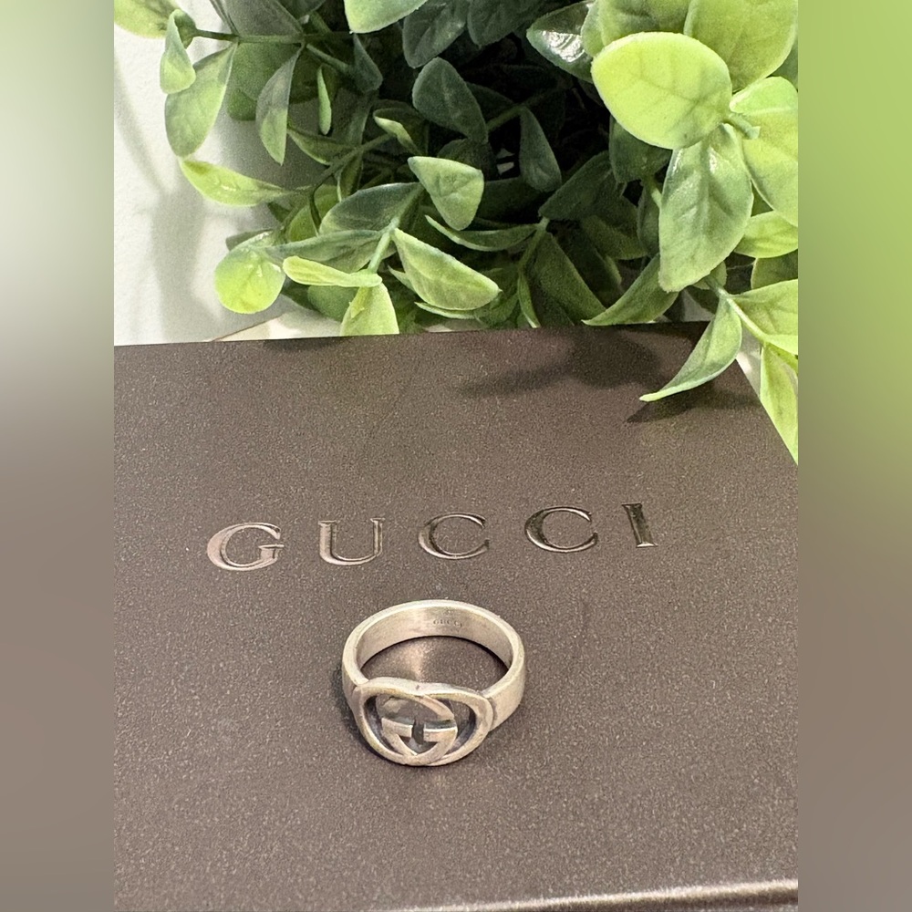 Vintage Gucci Interlocking G Ring 925 Silver Size IT 15 / US 7.25